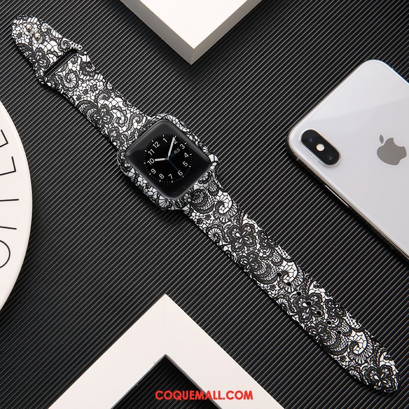 Étui Apple Watch Series 1 Noir Silicone Imprimé, Coque Apple Watch Series 1 Protection Marque De Tendance