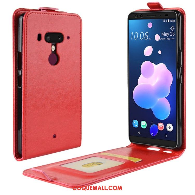 Étui Htc U12+ Incassable Protection Étui En Cuir, Coque Htc U12+ Téléphone Portable Rouge