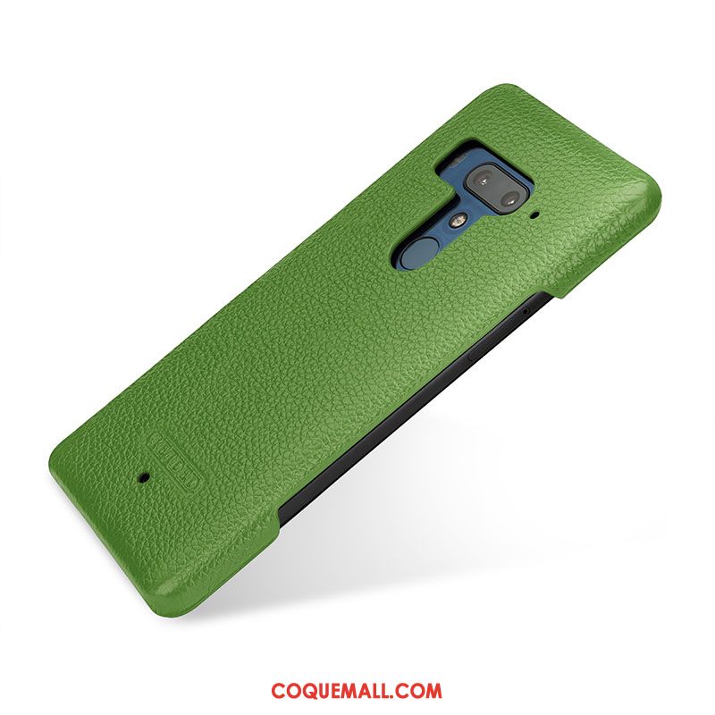 Étui Htc U12+ Simple Incassable Vert, Coque Htc U12+ Cuir Véritable Téléphone Portable