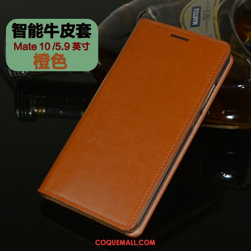 Étui Huawei Mate 10 Cuir Véritable Incassable Orange, Coque Huawei Mate 10 Téléphone Portable Tout Compris