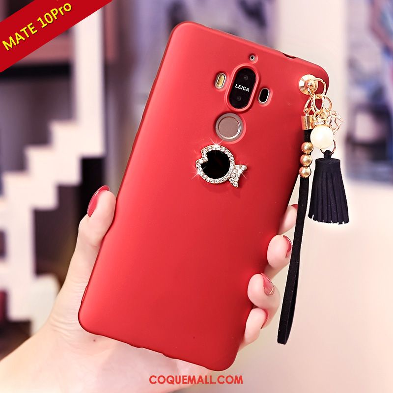 Étui Huawei Mate 10 Pro Fluide Doux Incruster Strass Téléphone Portable, Coque Huawei Mate 10 Pro Rouge