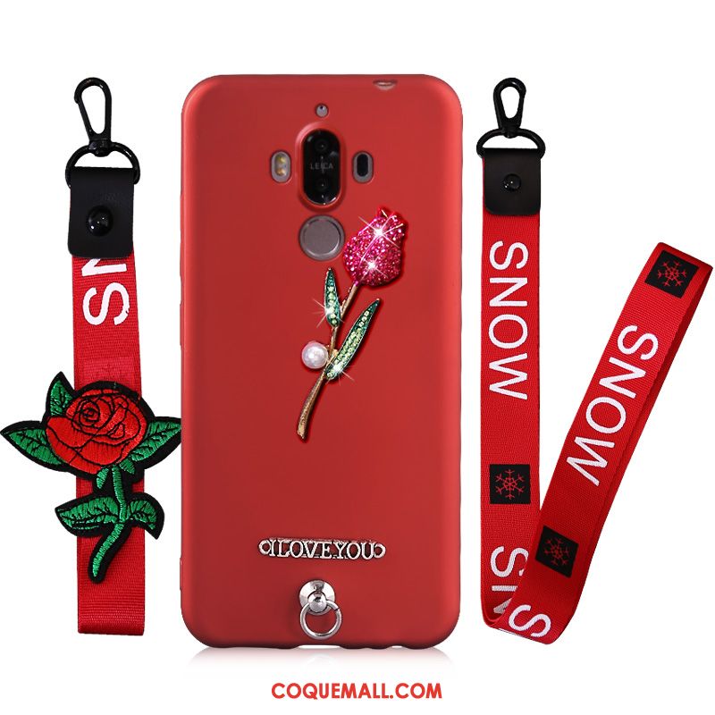 Étui Huawei Mate 10 Pro Rose Rouge Protection, Coque Huawei Mate 10 Pro Ornements Suspendus Strass