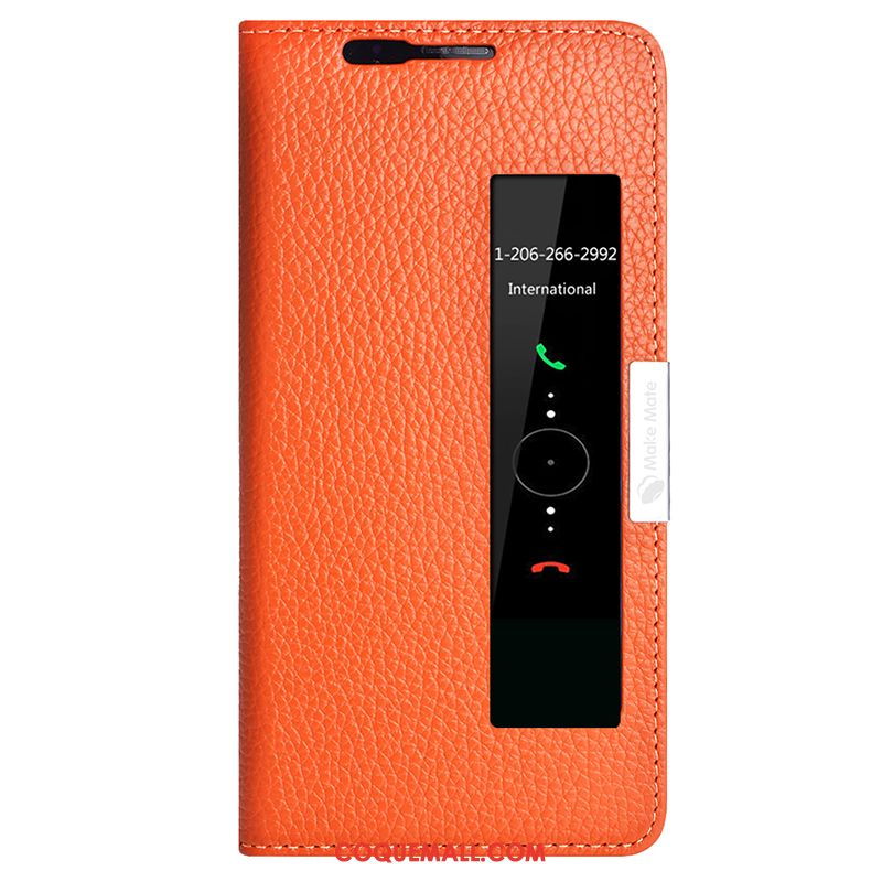 Étui Huawei Mate 10 Pro Téléphone Portable Orange Étui En Cuir, Coque Huawei Mate 10 Pro Brillant Cuir