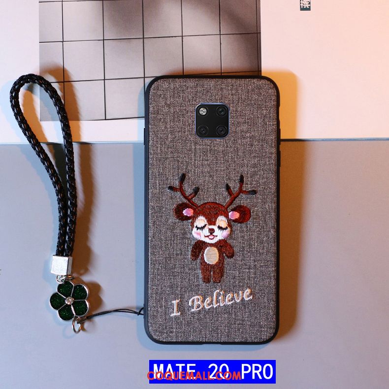 Étui Huawei Mate 20 Pro Protection Incassable Téléphone Portable, Coque Huawei Mate 20 Pro Broderie Gris