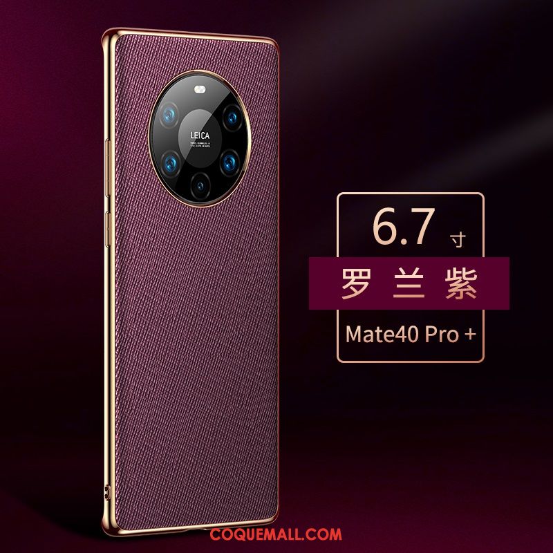 Étui Huawei Mate 40 Pro+ Violet Cuir Véritable Tout Compris, Coque Huawei Mate 40 Pro+ Protection Incassable