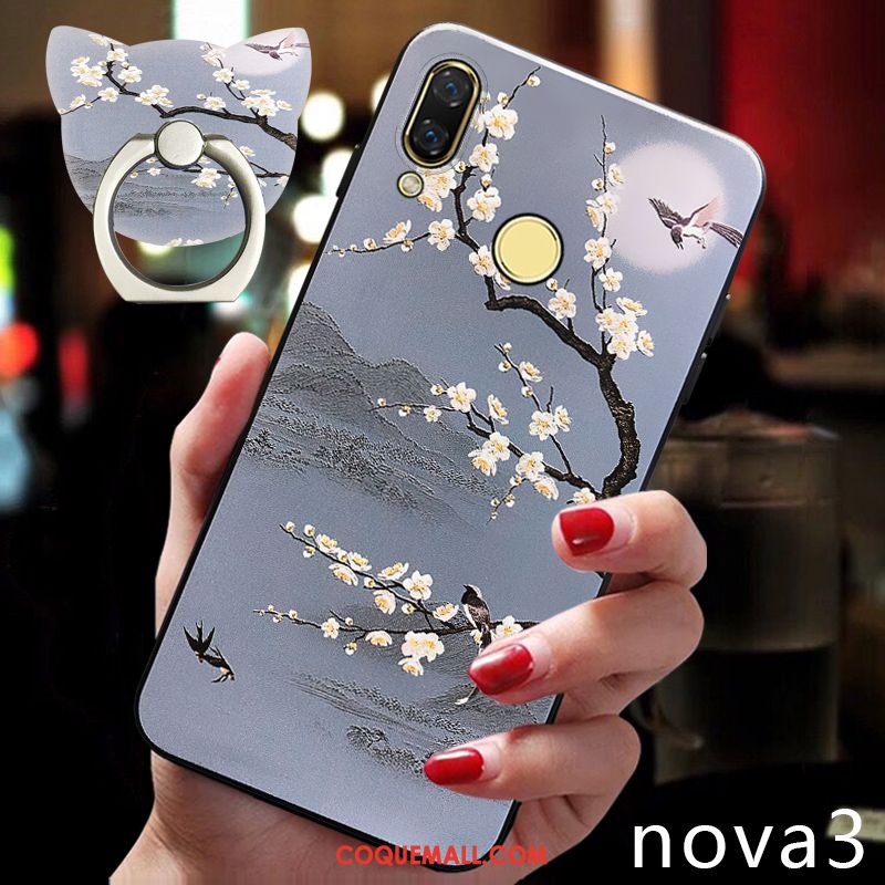 Étui Huawei Nova 3 Simple Gris Net Rouge, Coque Huawei Nova 3 Téléphone Portable Personnalité