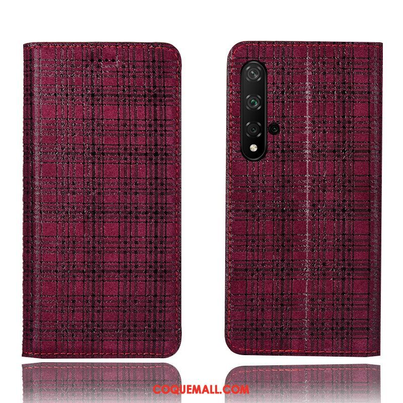 Étui Huawei Nova 5t Modèle Fleurie Cuir Véritable Rouge, Coque Huawei Nova 5t Velours Téléphone Portable