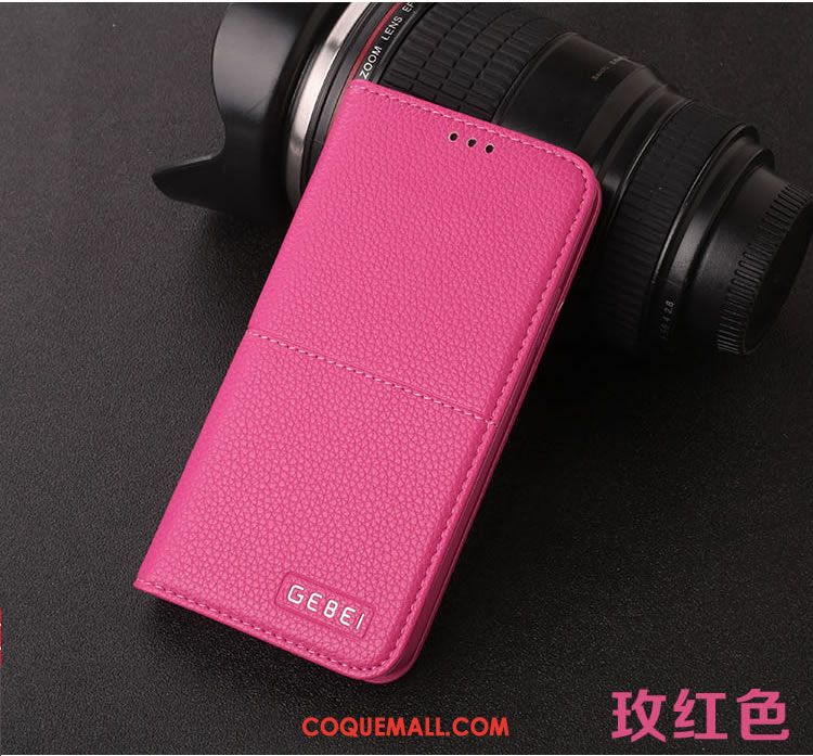 Étui Huawei P Smart Incassable Luxe Téléphone Portable, Coque Huawei P Smart Cuir Véritable Rouge