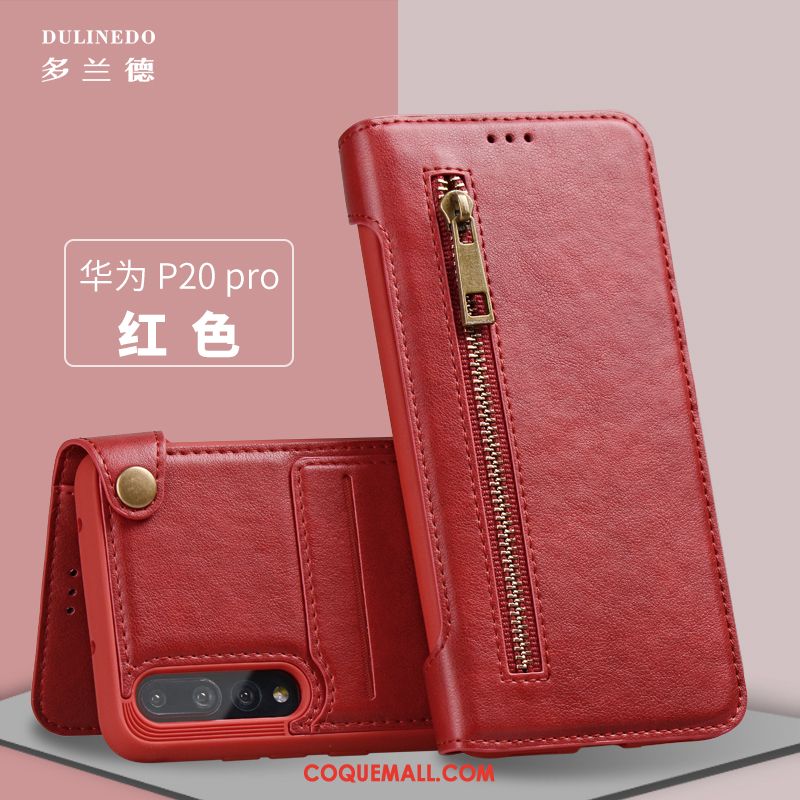 Étui Huawei P20 Pro Incassable Téléphone Portable Étui En Cuir, Coque Huawei P20 Pro Protection Rouge