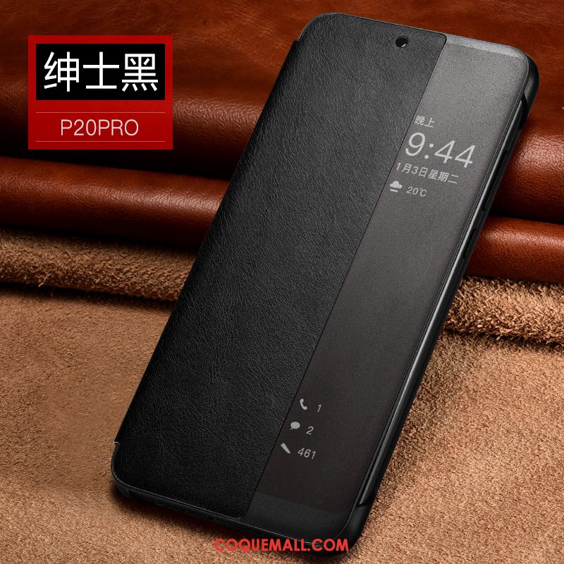 Étui Huawei P20 Pro Étui En Cuir Noir Téléphone Portable, Coque Huawei P20 Pro Cuir Véritable