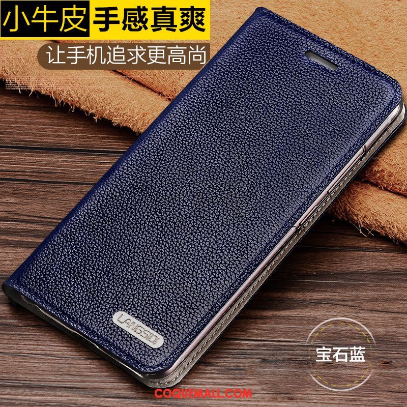 Étui Huawei P30 Carte Cuir Véritable Téléphone Portable, Coque Huawei P30 Luxe Bleu