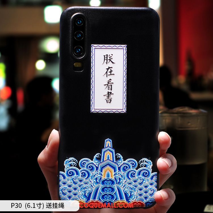 Étui Huawei P30 Créatif Noir Téléphone Portable, Coque Huawei P30 Protection Fluide Doux