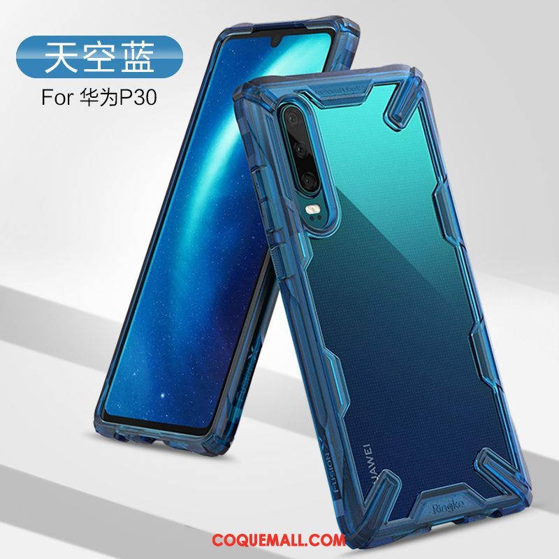 Étui Huawei P30 Personnalité Silicone Téléphone Portable, Coque Huawei P30 Bleu Transparent