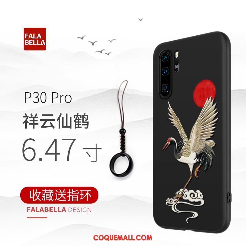 Étui Huawei P30 Pro Tout Compris Style Chinois Créatif, Coque Huawei P30 Pro Silicone Noir