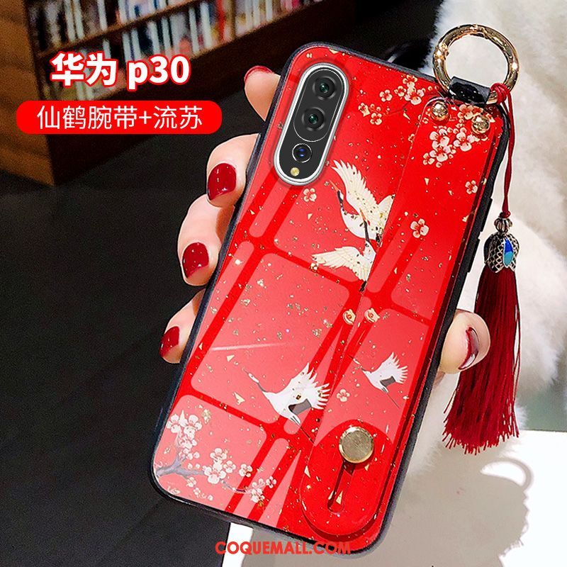 Étui Huawei P30 Téléphone Portable Net Rouge Style Chinois, Coque Huawei P30 Nouveau Personnalité