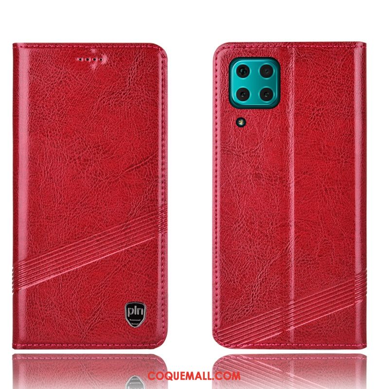Étui Huawei P40 Lite En Cuir Rouge Incassable, Coque Huawei P40 Lite Protection Téléphone Portable