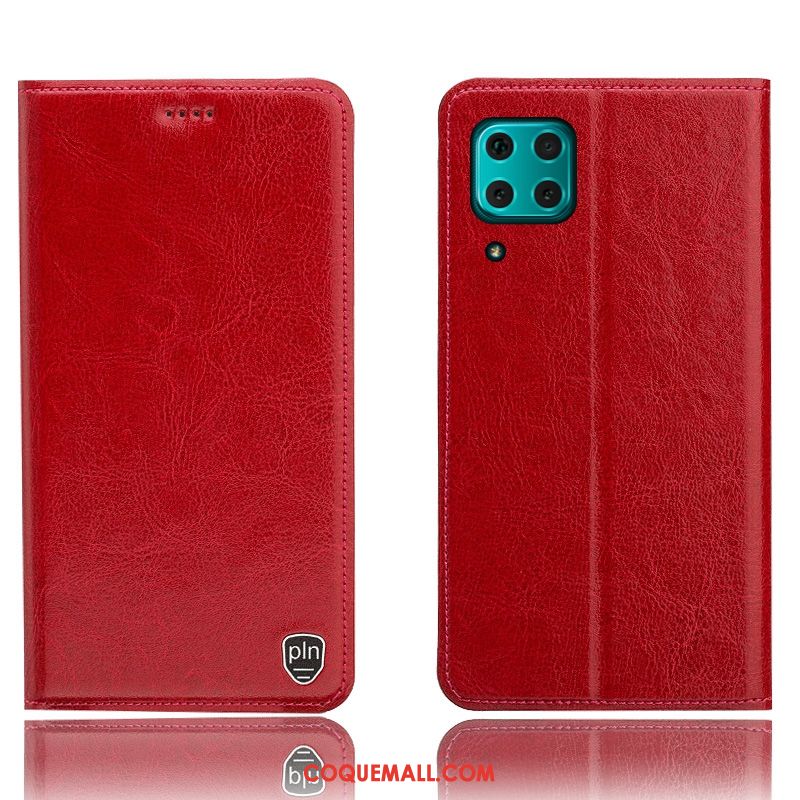 Étui Huawei P40 Lite Protection Téléphone Portable Cuir Véritable, Coque Huawei P40 Lite Modèle Fleurie Rouge