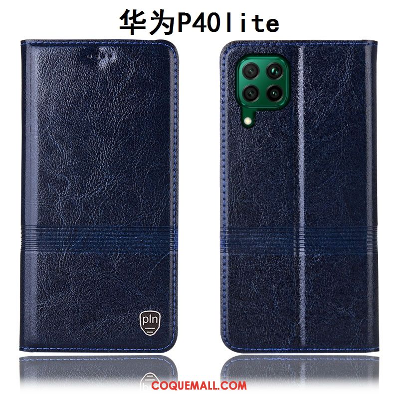 Étui Huawei P40 Lite Tout Compris En Cuir Incassable, Coque Huawei P40 Lite Téléphone Portable Bleu