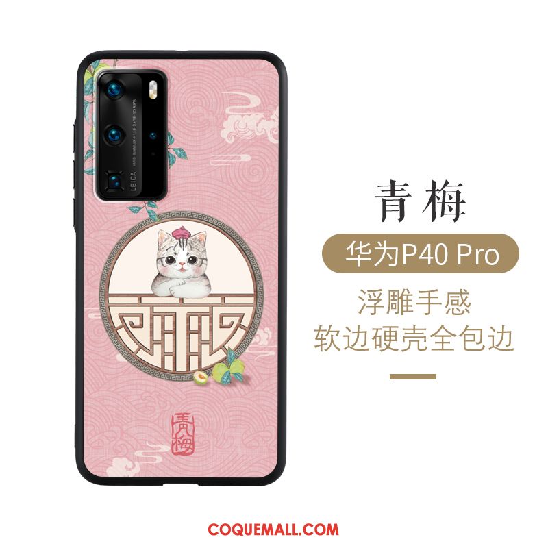 Étui Huawei P40 Pro Chat Amoureux Incassable, Coque Huawei P40 Pro Protection Rose