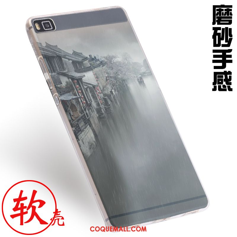 Étui Huawei P8 Téléphone Portable Fluide Doux Gris, Coque Huawei P8 Protection Gaufrage
