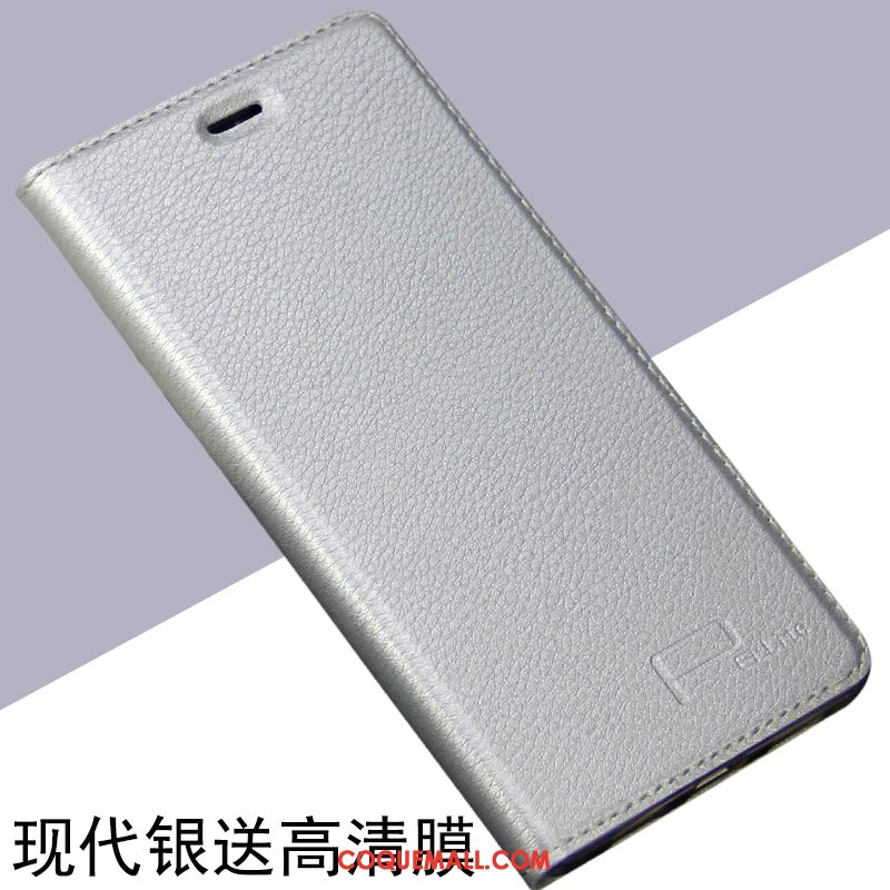 Étui Huawei P8 Étui En Cuir Gris Téléphone Portable, Coque Huawei P8 Clamshell Argent