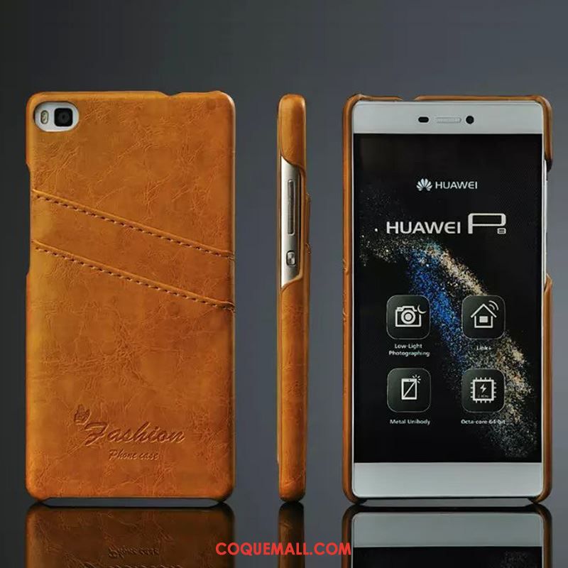 Étui Huawei P8 Étui En Cuir Téléphone Portable Orange, Coque Huawei P8 Carte Protection