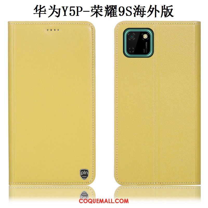 Étui Huawei Y5p En Cuir Jaune Protection, Coque Huawei Y5p Téléphone Portable Incassable