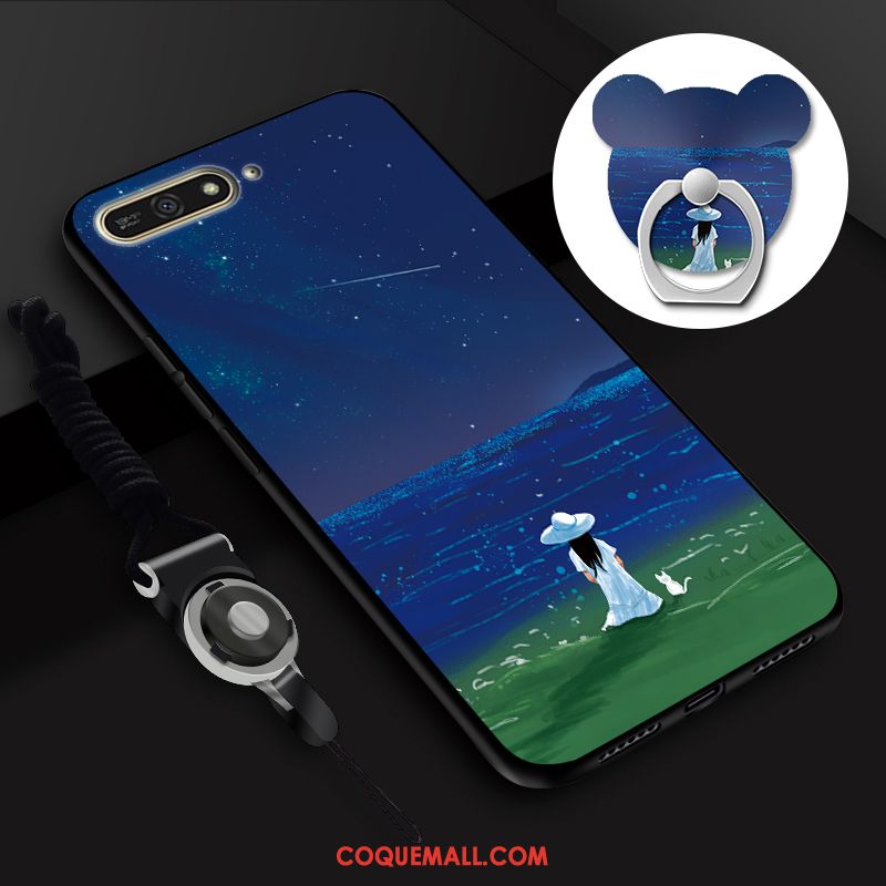Étui Huawei Y6 2018 Fluide Doux Bleu Personnalité, Coque Huawei Y6 2018 Téléphone Portable