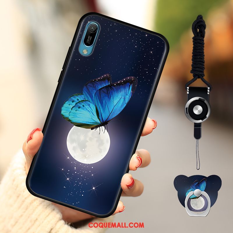 Étui Huawei Y6 2019 Fluide Doux Membrane Téléphone Portable, Coque Huawei Y6 2019 Bleu Ornements Suspendus