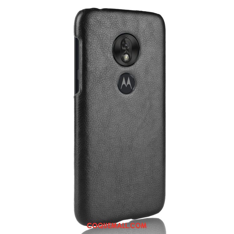 Étui Moto G7 Play Incassable Téléphone Portable Litchi, Coque Moto G7 Play Noir Cuir