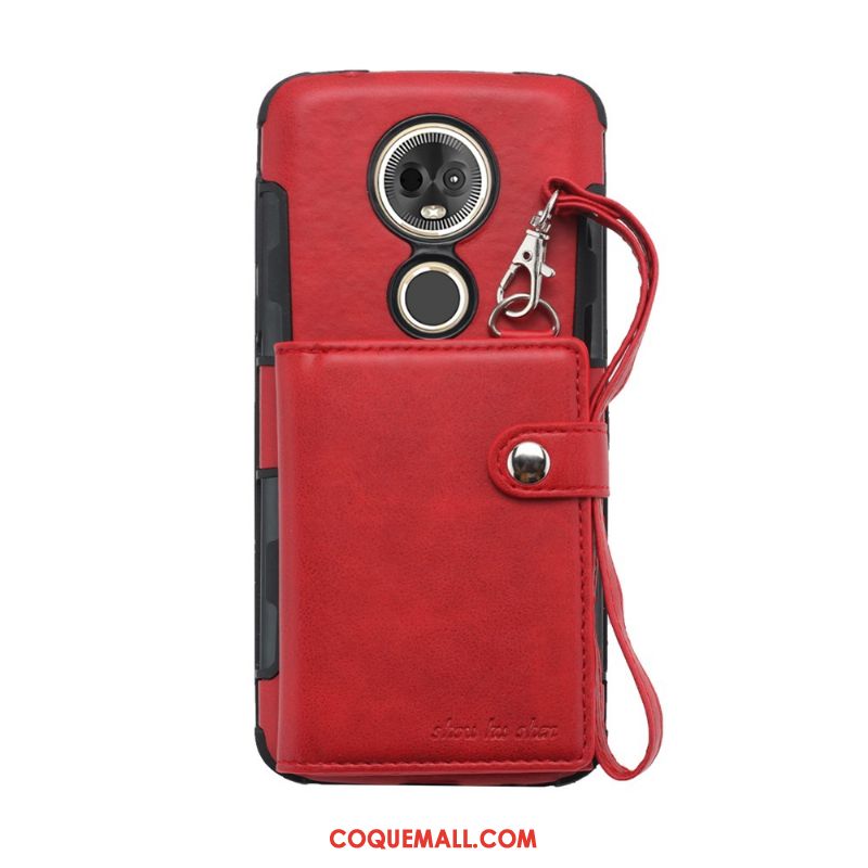 Étui Moto G7 Rouge Cuir Couleur Unie, Coque Moto G7 Téléphone Portable