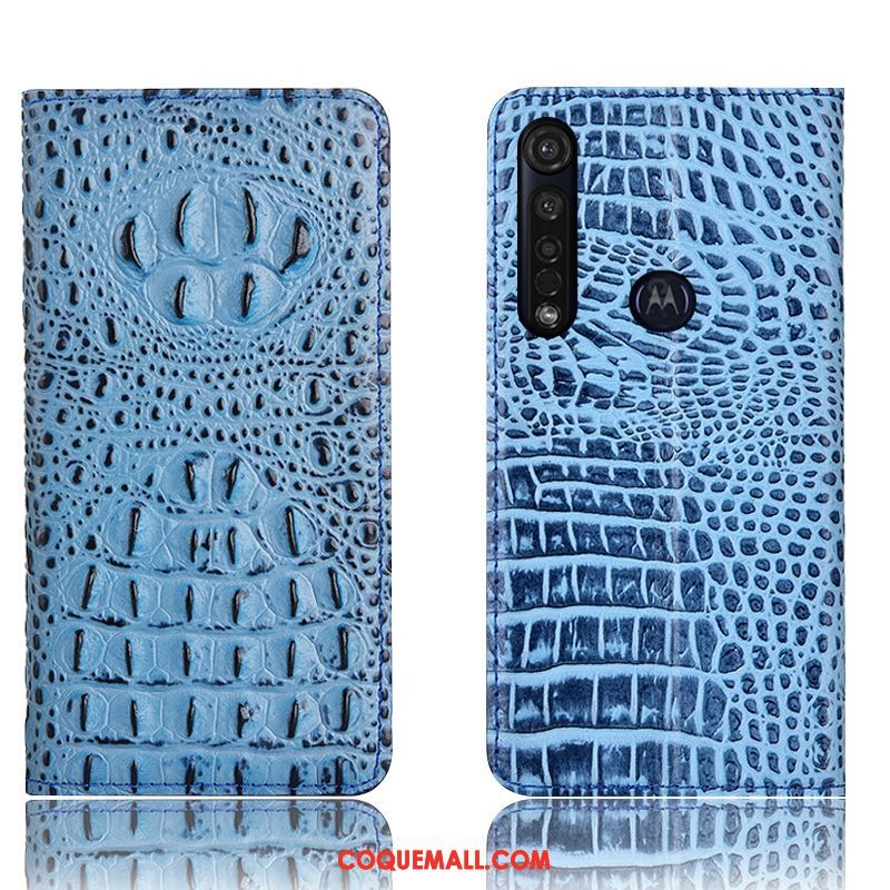 Étui Moto G8 Plus Bleu Téléphone Portable Tout Compris, Coque Moto G8 Plus Incassable Crocodile