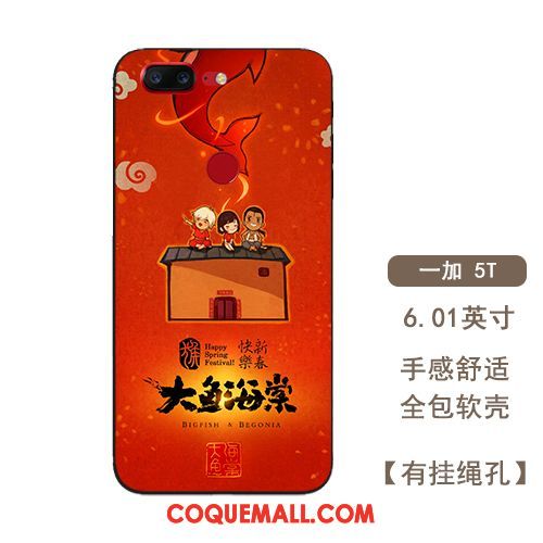 Étui Oneplus 5t Style Chinois Protection Personnalité, Coque Oneplus 5t Rouge Fluide Doux