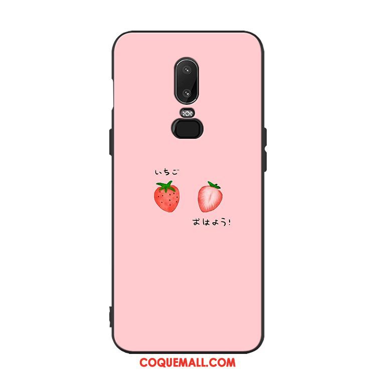 Étui Oneplus 6 Téléphone Portable Rose Incassable, Coque Oneplus 6 Fraise Charmant