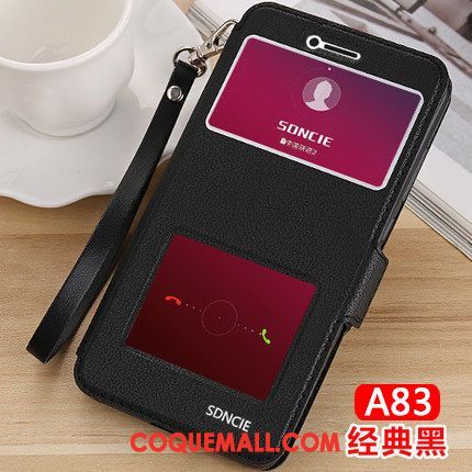 Étui Oppo A83 Téléphone Portable Noir Incassable, Coque Oppo A83 Étui En Cuir Protection
