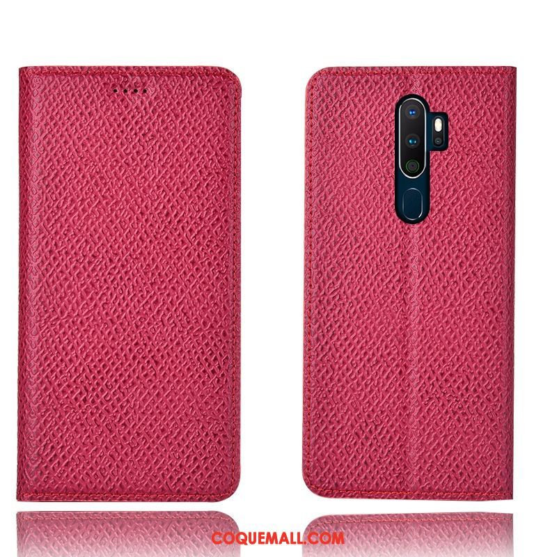 Étui Oppo A9 2020 Incassable Rouge Téléphone Portable, Coque Oppo A9 2020 Cuir Véritable En Cuir
