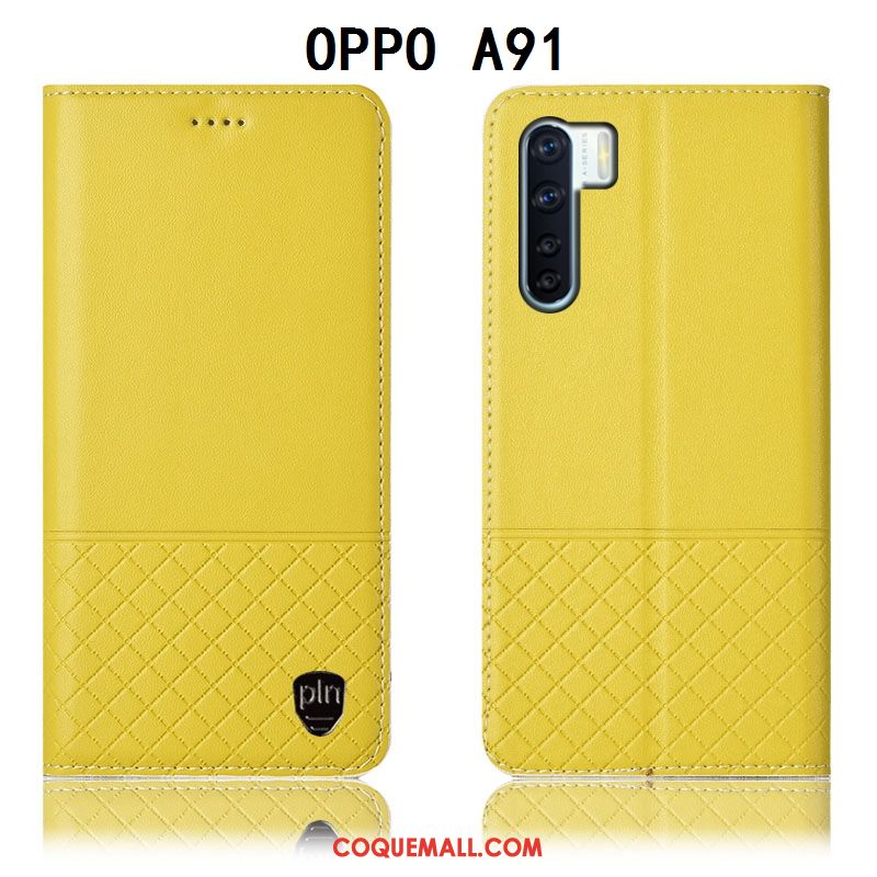 Étui Oppo A91 Jaune Téléphone Portable En Cuir, Coque Oppo A91 Incassable Protection