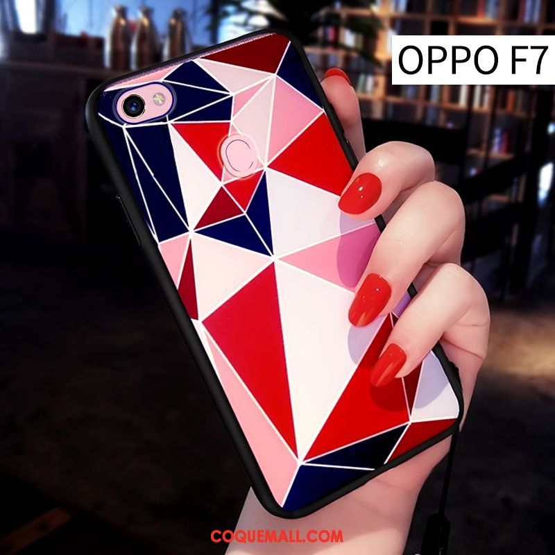 Étui Oppo F7 Silicone Losange Foncé, Coque Oppo F7 Rouge Créatif