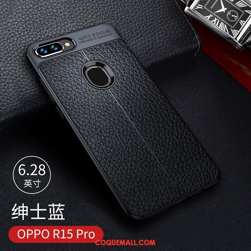Étui Oppo R15 Pro Noir Pu Incassable, Coque Oppo R15 Pro Silicone Bleu Marin