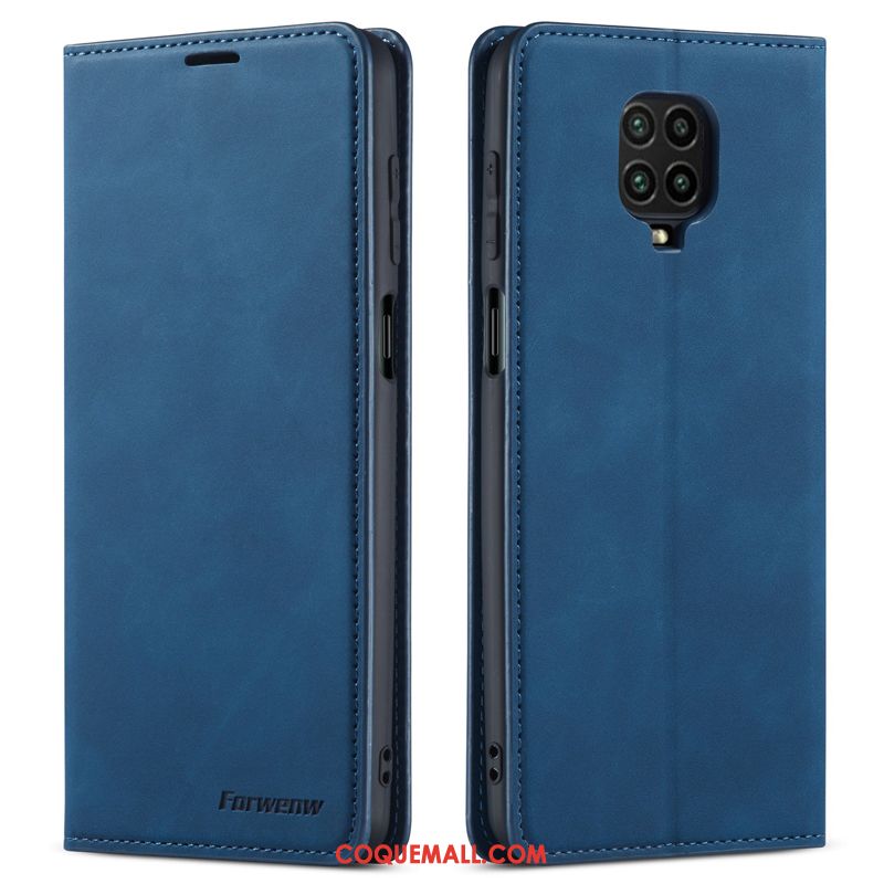 Étui Redmi Note 9 Pro En Cuir Téléphone Portable Bleu, Coque Redmi Note 9 Pro Protection Tout Compris Beige