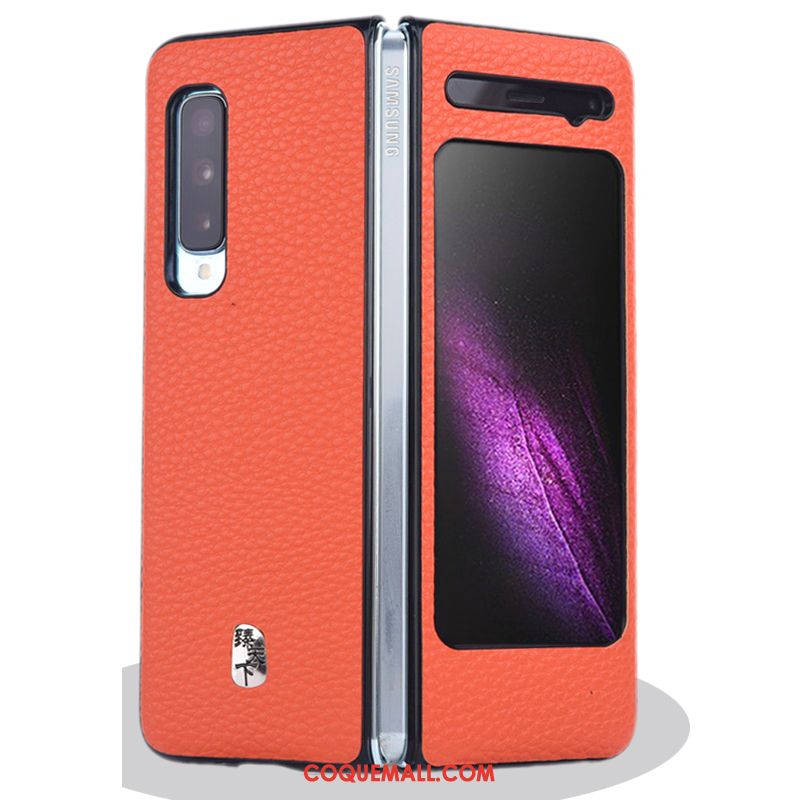 Étui Samsung Fold Modèle Fleurie Orange Étoile, Coque Samsung Fold Téléphone Portable Plier