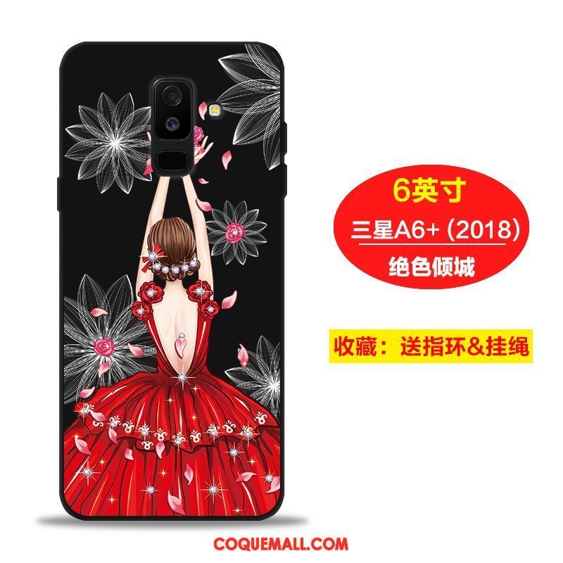 Étui Samsung Galaxy A6+ Silicone Rouge Téléphone Portable, Coque Samsung Galaxy A6+ Rose Étoile