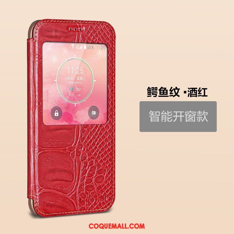 Étui Samsung Galaxy A8 Cuir Véritable Rouge Téléphone Portable, Coque Samsung Galaxy A8 Étui En Cuir Étoile