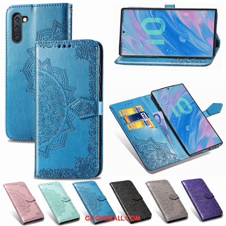 Étui Samsung Galaxy Note 10 En Cuir Téléphone Portable Protection, Coque Samsung Galaxy Note 10 Étoile Bleu
