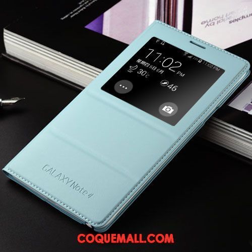 Étui Samsung Galaxy Note 4 Bleu Incassable Étoile, Coque Samsung Galaxy Note 4 Clamshell Téléphone Portable