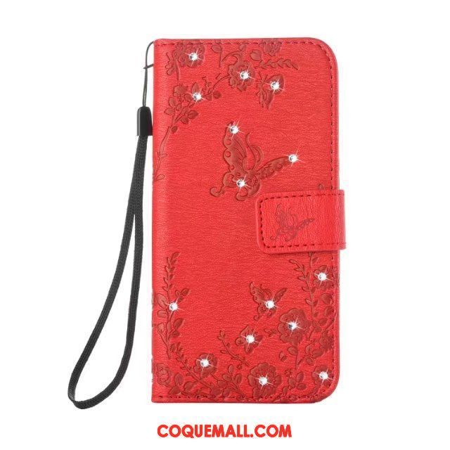 Étui Samsung Galaxy Note 8 Rouge Protection Strass, Coque Samsung Galaxy Note 8 Étoile Étui En Cuir