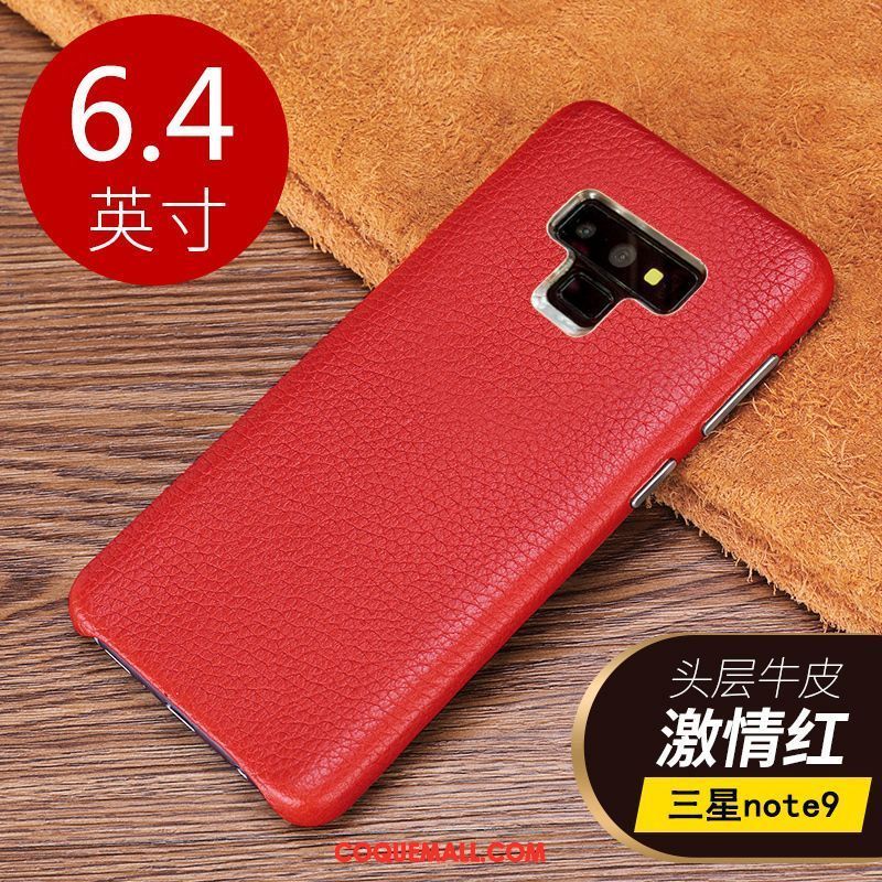 Étui Samsung Galaxy Note 9 Cuir Véritable Protection Personnalité, Coque Samsung Galaxy Note 9 Rouge Très Mince