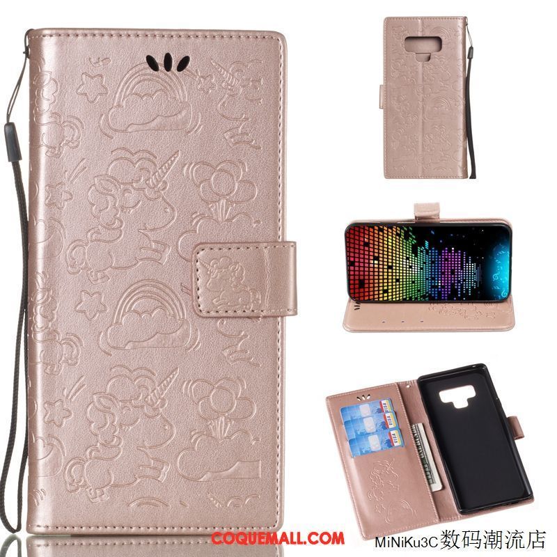 Étui Samsung Galaxy Note 9 Dessin Animé Protection Étui En Cuir, Coque Samsung Galaxy Note 9 Or Rose Créatif