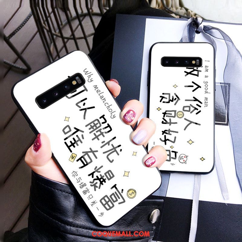 Étui Samsung Galaxy S10 Téléphone Portable Blanc Incassable, Coque Samsung Galaxy S10 Créatif Ornements Suspendus