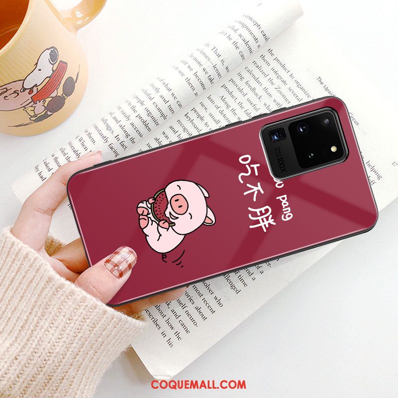Étui Samsung Galaxy S20 Ultra Net Rouge Téléphone Portable Verre, Coque Samsung Galaxy S20 Ultra Personnalité Amoureux